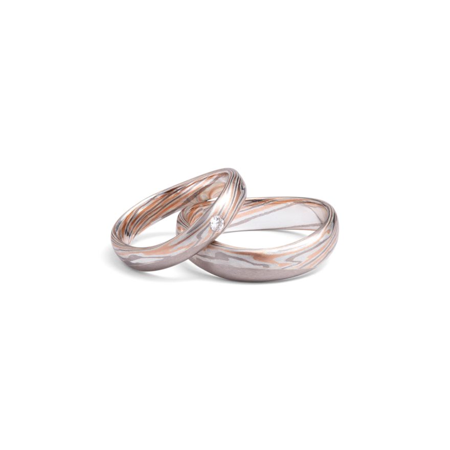 Kai & Flora Infinity Wedding Rings Set with Mokume Gane