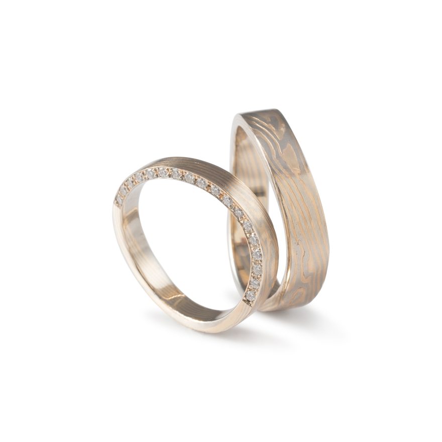 Anant Mokume & Diamond Wedding Ring Set