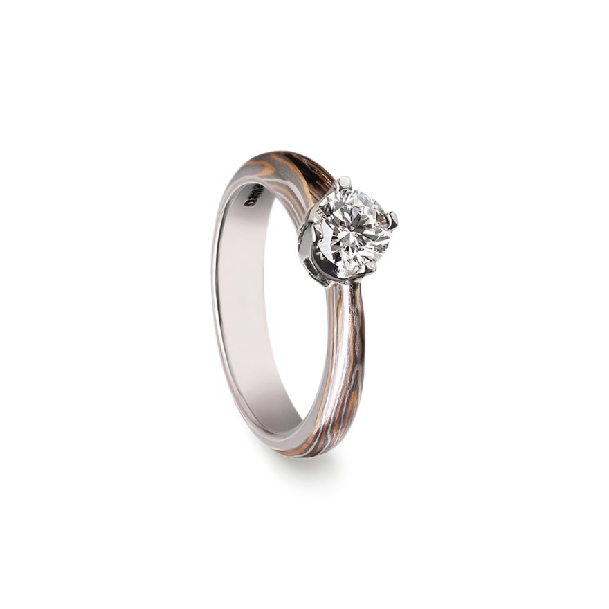 Bezel Classic Solitaire Mokume Engagement Ring