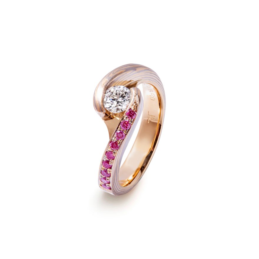 Joco Diamond & Pink Sapphire Mokume Ring