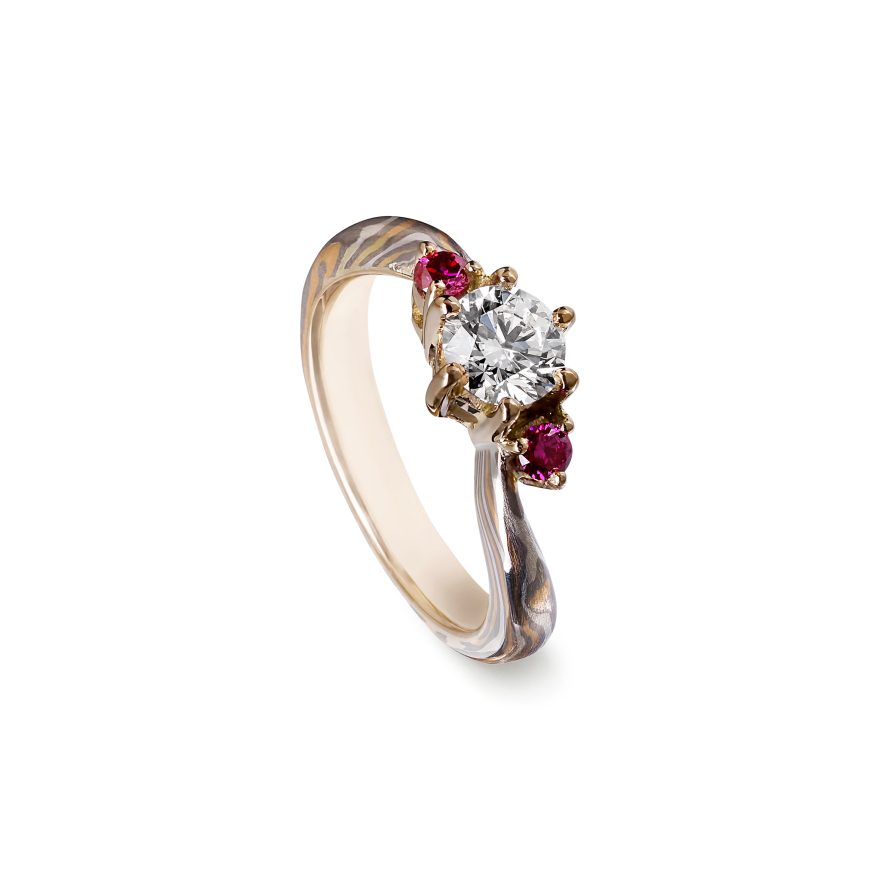 Magnolia Ruby & Diamond Mokume Ring