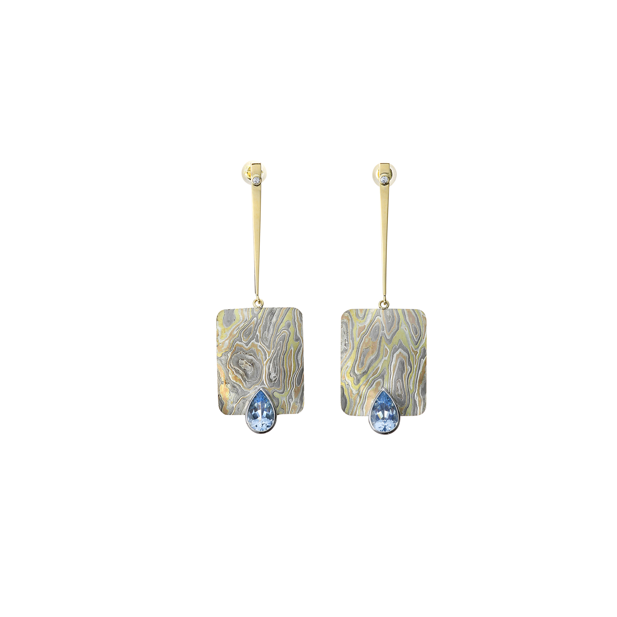Raijin Mokume & Aquamarine Bespoke Earrings