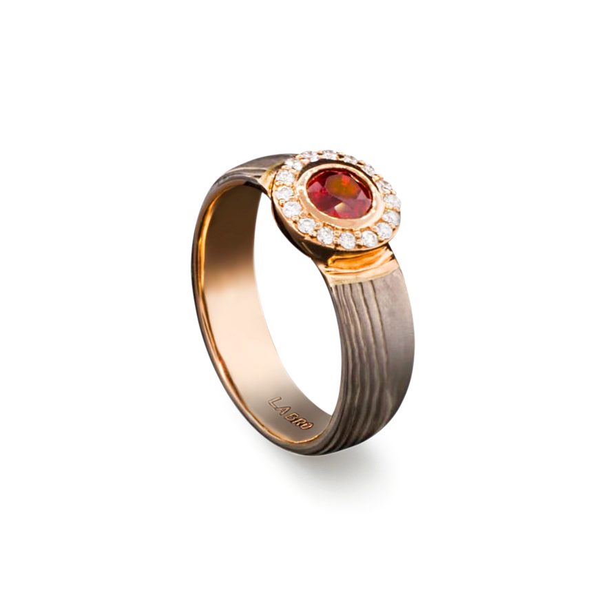 Rosada Red Spinel Mokume Ring