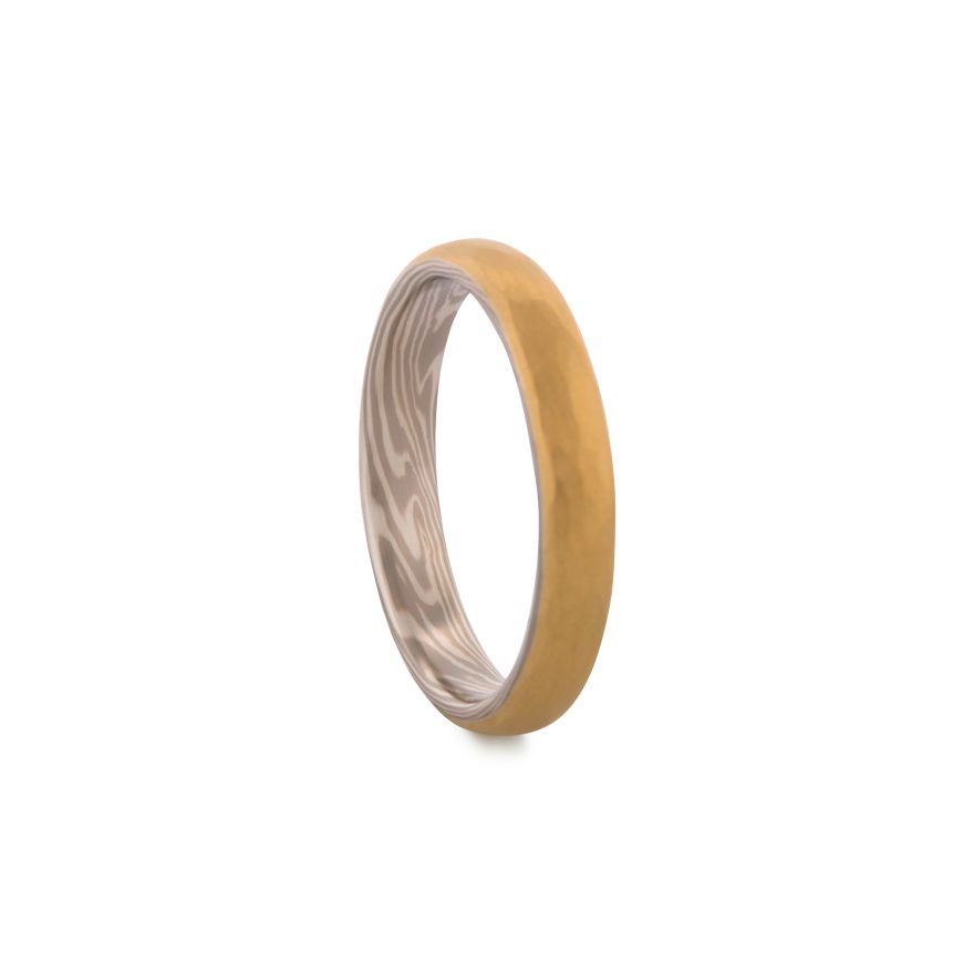 Leo Hammered Gold Wedding Ring with Mokume Gane